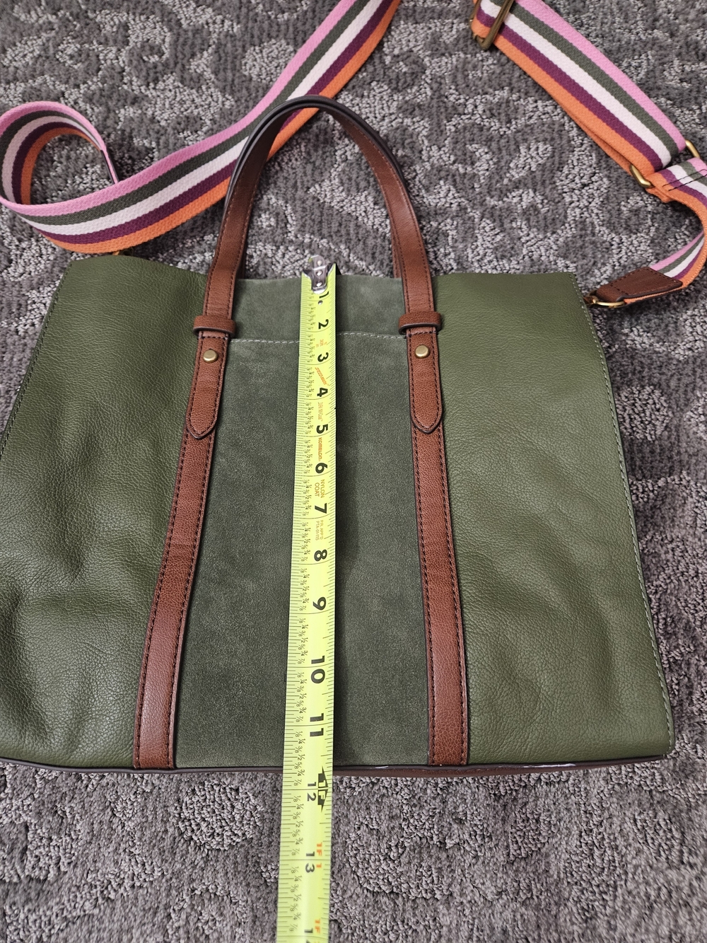FOSSIL Kingston Leather Suede Tote Bag Olive Green - Picture 2 of 6